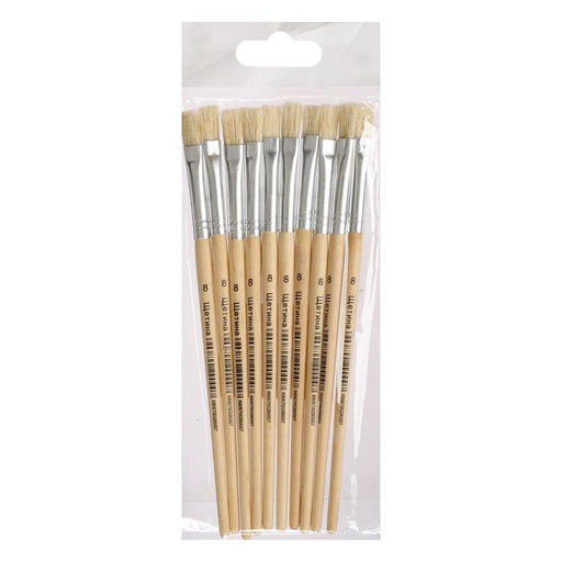 Цена за 10 шт. Кисть для рисования, щетина, № 8, плоская, деревянная ручка, международный размер