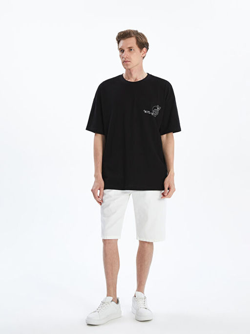 Bisiklet Yaka Bask?l? Penye Erkek Ti??rt