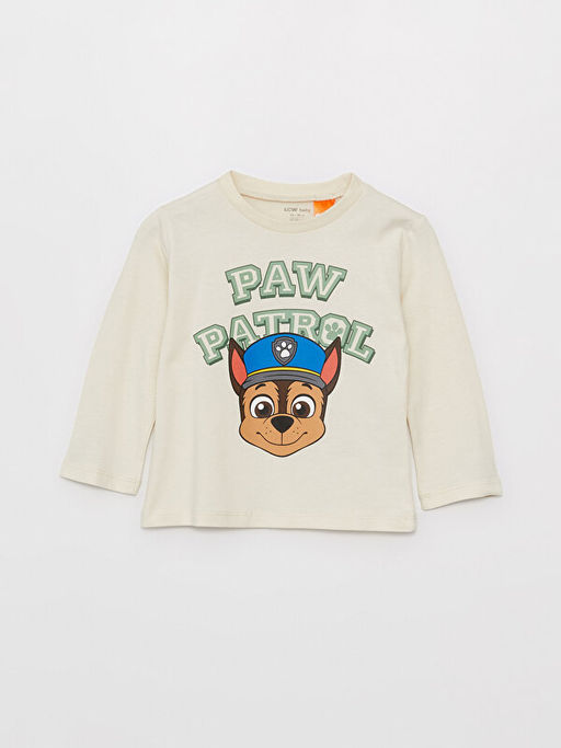 Bisiklet Yaka Uzun Kollu Paw Patrol Bask?l? Erkek Bebek Ti??rt