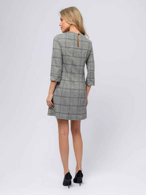 Платье серого цвета в клетку длины мини с рукавами 3/4 - 1001dress фото 3