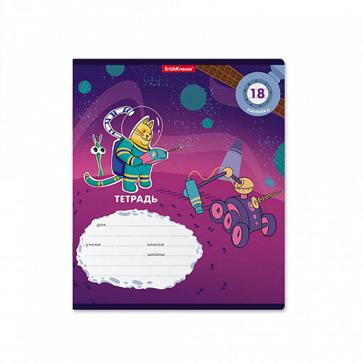 Цена за 10 шт. Тетрадь школьная ученическая ErichKrause Коты в космосе, 18 листов, линейка (в плёнке по 10 шт.)_MIX-PACK фото 7