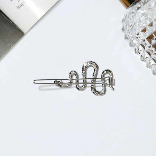 Цена за 2 шт. Зажим для волос "Змейка" 6 см, серебристо-чёрный