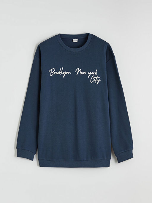 Bisiklet Yaka Bask?l? Erkek ?ocuk Sweatshirt