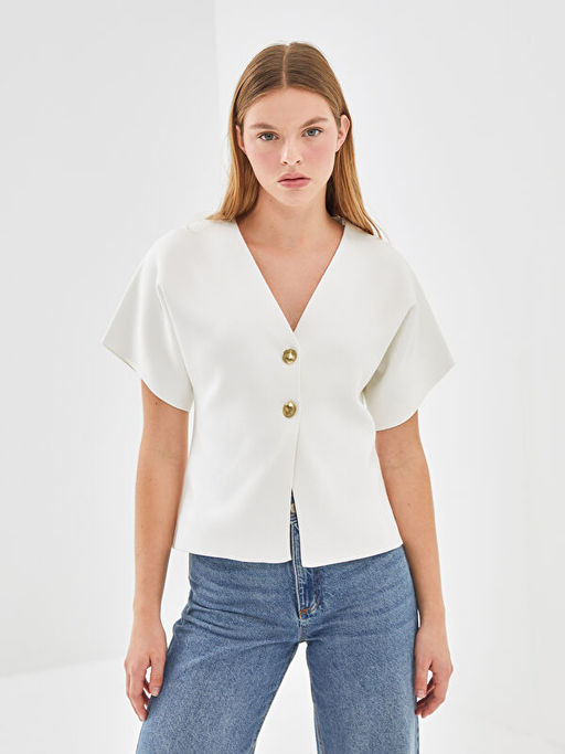 V Yaka Kad?n Triko Bluz