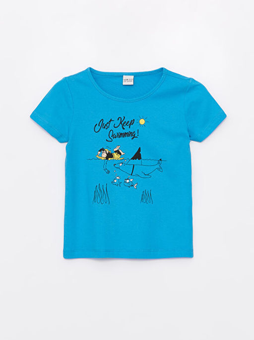 Bisiklet Yaka Nostaljik Maymun Bask?l? K?sa Kollu K?z ?ocuk Ti??rt