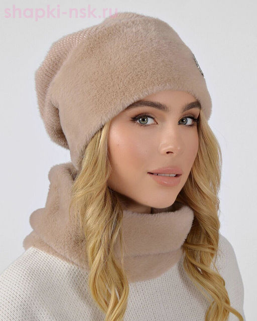 Ангора диагональ с норкой Комплект флис (колпак+снуд) (56-58)