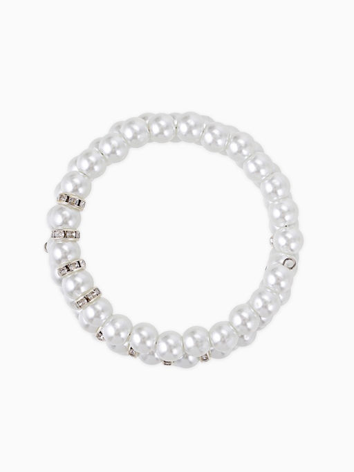 Браслет-пружинка Жемчужинка морская 3 ряда, белый в серебре, L=7 см