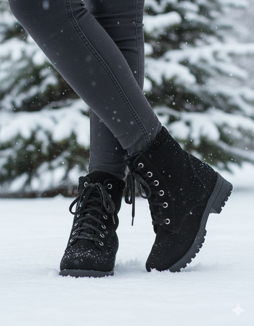 Ботинки женские на литой подошве черные, замша, молния, шнуровка - Roshva фото 12