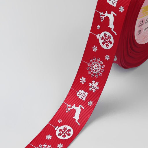 Лента репсовая Олени, 25 мм, 231 м, красная