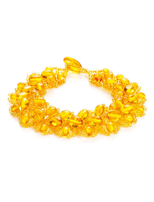 Яркий плетёный браслет из натурального янтаря Лукоморье