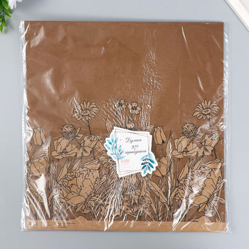 Цена за 5 шт. Бумага для скрапбукинга двусторонняя крафт Какао и цветы, плотность 180 г, 30.5?32 см