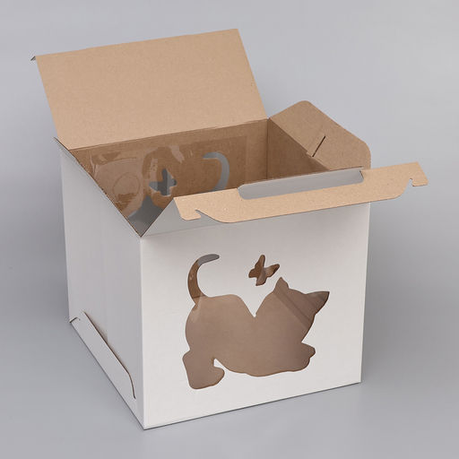 Цена за 5 шт. Кондитерская упаковка Котенок, 2 окна, белая, 35 х 35 х 31 см - UPAK LAND фото 7