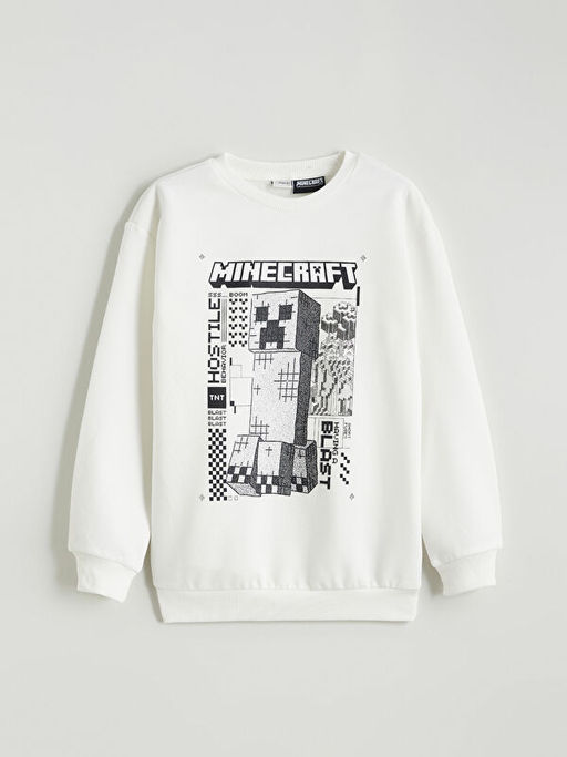 Bisiklet Yaka Minecraft Bask?l? Erkek ?ocuk Kal?n Sweatshirt