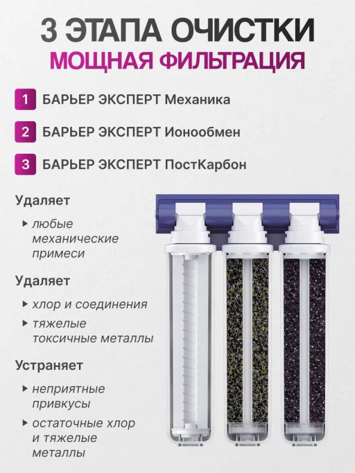 Фильтр-водоочиститель ЭКСПЕРТ Стандарт с краном (подвижное крепление), Барьер  фото 3