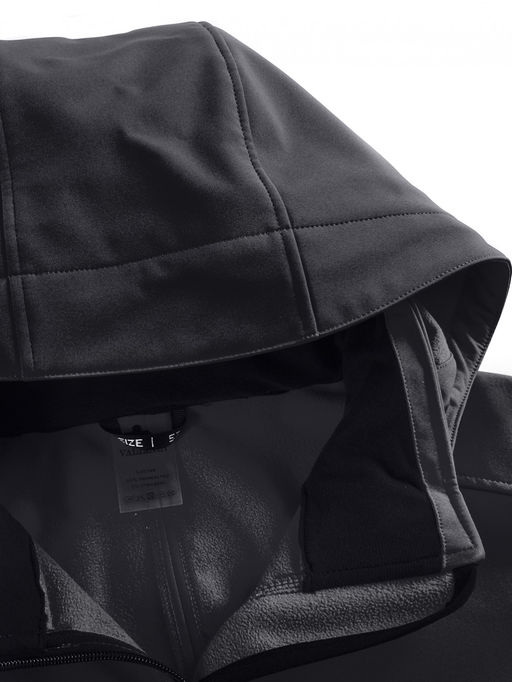 Парка спортивная женская с капюшоном softshell черного цвета 9568Ch