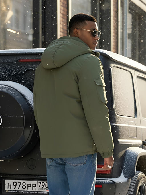 Куртка спортивная мужская зимняя с капюшоном зеленого цвета 3222Z - Wonderrman фото 19
