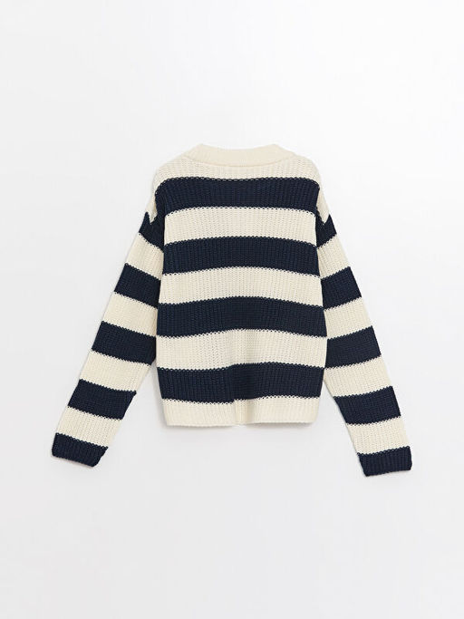 Bisiklet Yaka ?izgili Uzun Kollu K?z ?ocuk Triko Kazak - Waikiki фото 3