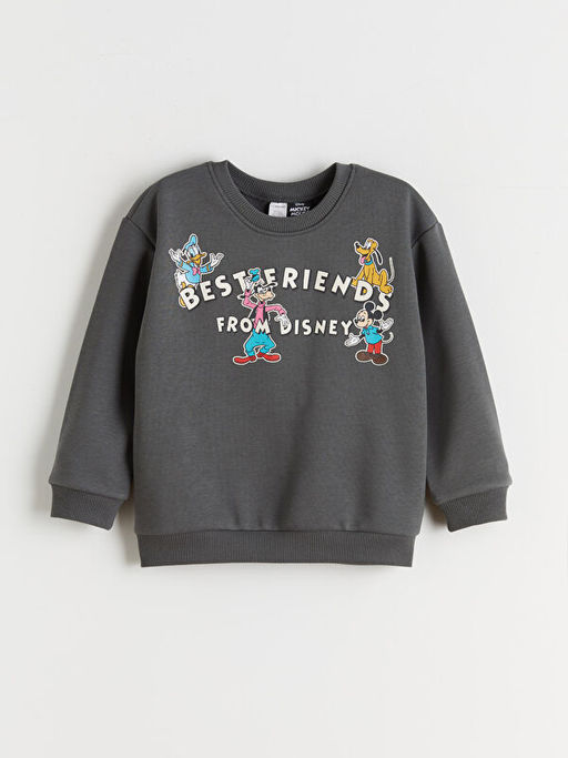 Bisiklet Yaka Mickey Mouse Bask?l? Erkek ?ocuk Sweatshirt