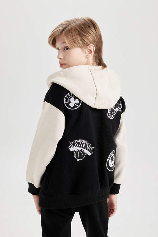 толстый тканевый кардиган с круглым вырезом для мальчиков NBA Current Teams - Defacto фото 9