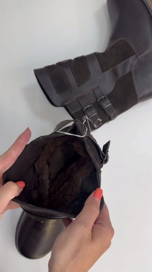 Сапоги Монголки натуральная кожа короткие коричневые, войлочная подошва