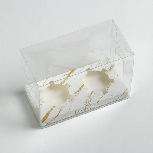 Цена за 5 шт. Коробка для капкейка, кондитерская упаковка, 2 ячейки, «Мрамор», 16×8×11.5 см
