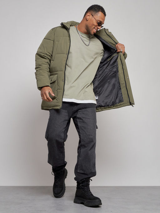 Парка мужская зимняя удлиненная молодежная зеленого цвета 807Z - Wonderrman фото 5