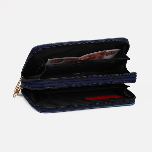 Кошелёк женский на молниях, отдел для купюр, для карт, для монет, цвет синий