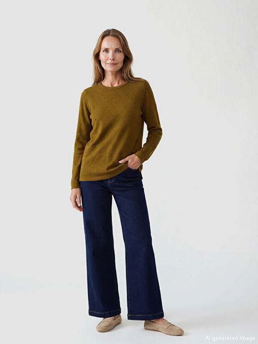 Bisiklet Yaka Kendinden Desenli Kad?n Triko Kazak