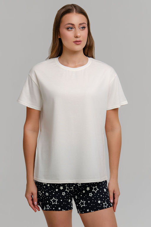 Арт. 9151 Пижама с шортами 42-50 (5 шт) Цвет:верх-молочный,низ-черный - Калинка фото 12