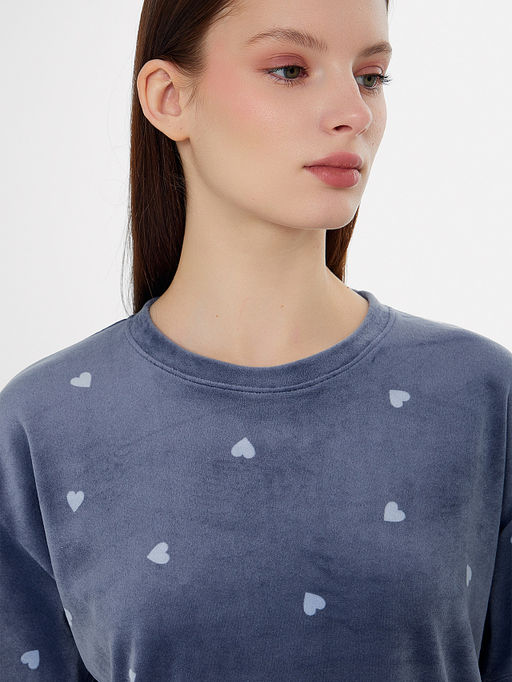 Комплект домашний женский велюровый синий с принтом в сердечко - Mark formelle фото 4