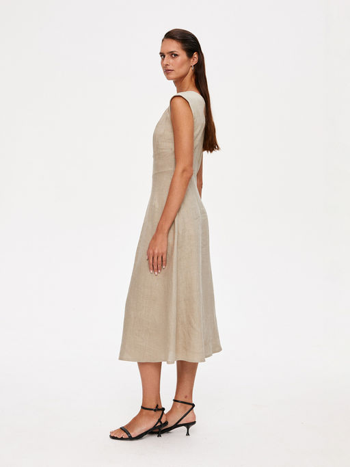 Льняной сарафан с V-образным вырезом 422.050103/Бежевый - Seven senses фото 4