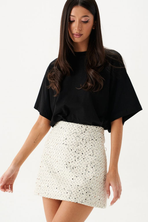 Юбка Annete А1428 мини джинсовая ткань белая с пайетками  фото 10