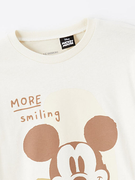 Bisiklet Yaka Uzun Kollu Mickey Mouse Bask?l? Erkek Bebek Ti??rt - Waikiki фото 2