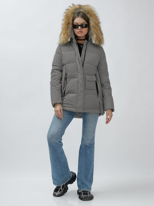 Куртка женская зимняя с мехом енот премиум класса серого цвета 3215Sr - Visdeer фото 13