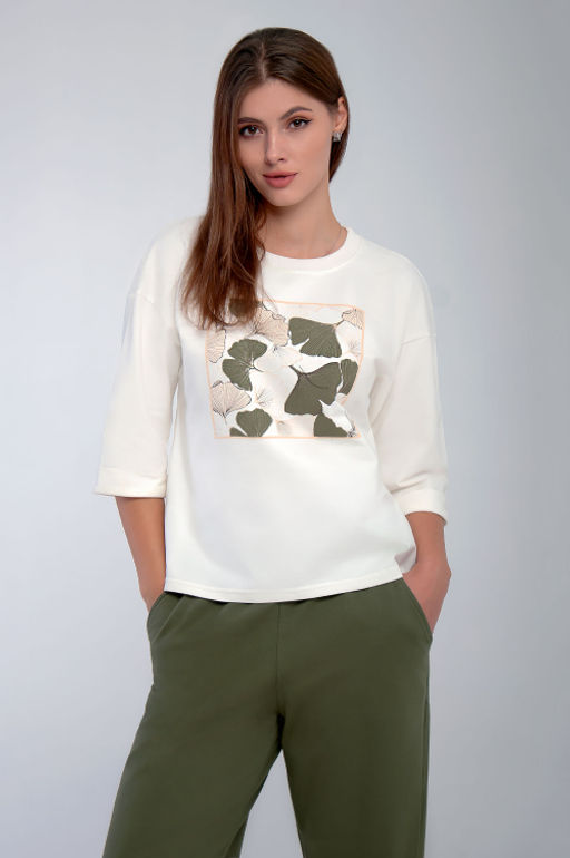 Арт. 10807 Пижама с брюками 44-52 (5 шт) Цвет:верх-молочный,низ-полынь