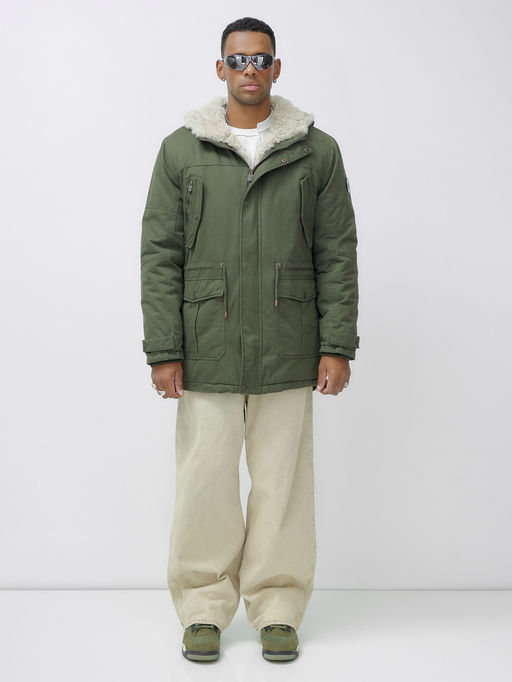 Парка мужская зимняя удлиненная с мехом цвета хаки 2606Kh - Mtforce фото 3