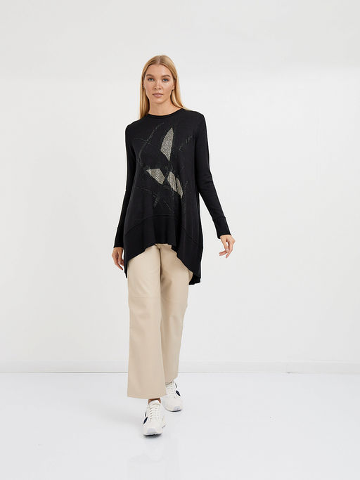 джемпер женский черный удлиненный с добавлением страз - Glenfield фото 2