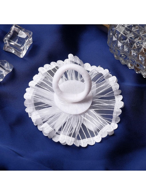 Цена за 6 шт. Бант для волос на резинке «Школьница», лучики серединка блеск, d=7 см, белый