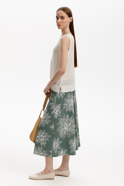 ЕВТ 7029/зеленый,крупные астры юбка жен