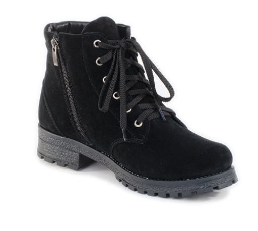 Ботинки женские на литой подошве черные, замша, молния, шнуровка - Roshva фото 6