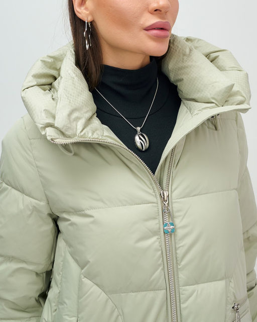 Куртка зимняя женская с капюшоном модная салатового цвета 3193Sl - Visdeer фото 11