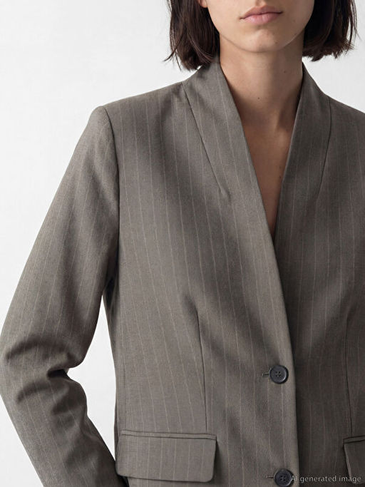 ?al Yaka ?izgili Kad?n Blazer Ceket