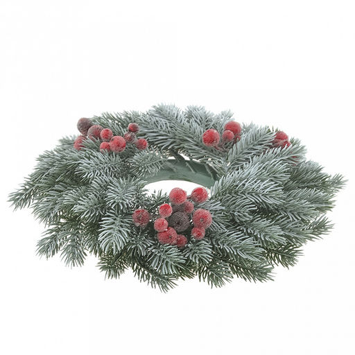 Декоративный венок "Елка с ягодой" д29см, пластик, зеленый патина (Россия)