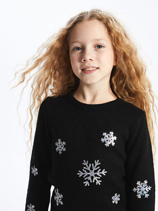 Bisiklet Yaka Pul ??lemeli Uzun Kollu K?z ?ocuk Triko Kazak - Waikiki фото 3