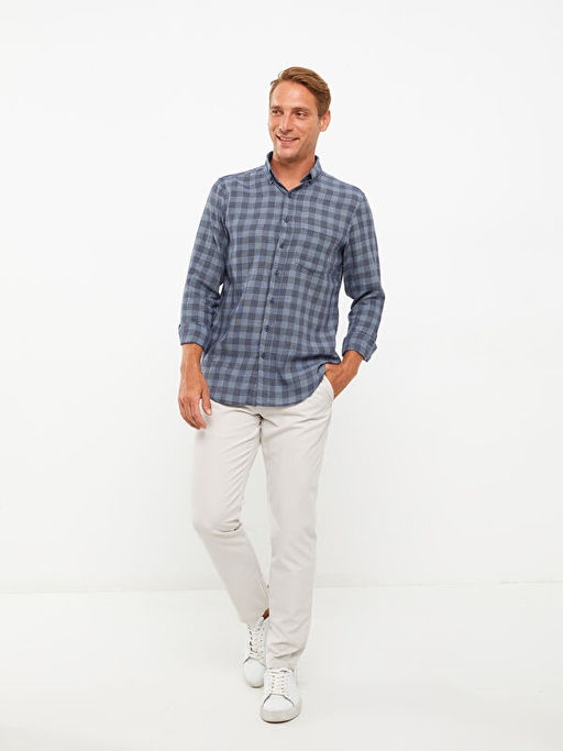 Regular Fit Uzun Kollu Ekose Gabardin Erkek G?mlek