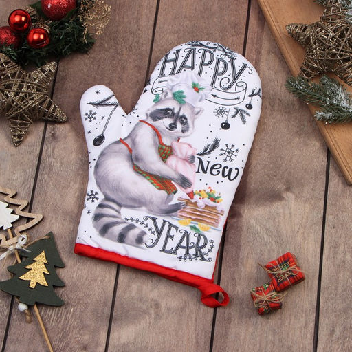 Варежка-прихватка новогодняя Happy new year, 20?27 см,100% п/э