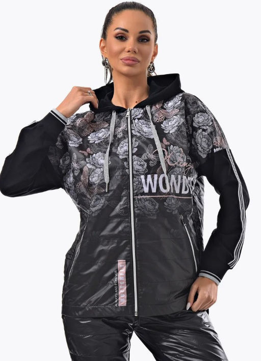 Толстовка из футера комбинированного с принтованной плащевой тканью - А+б коллекция фото 121