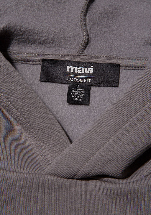 Kapusonlu Gri Basic Sweatshirt - Mavi фото 6
