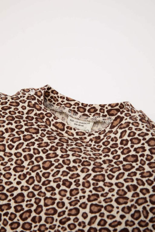 Платье-майка в рубчик с длинными рукавами и леопардовым принтом для маленьких девочек, комплект из 2 предметов - Defacto фото 2