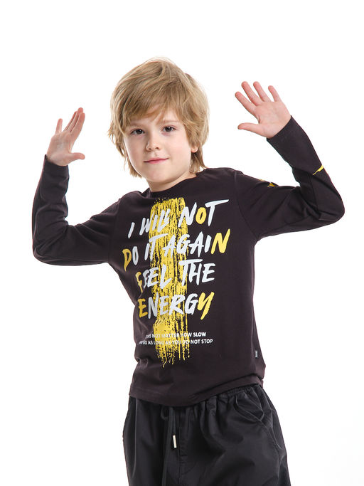 Лонгслив для мальчика подростковый черный с принтом на рукаве UD 7960 черный - Mini maxi фото 2